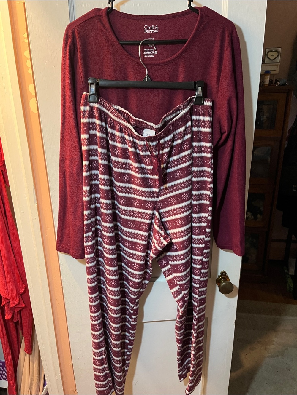 croft & barrow Burgundy and White Holiday Print Girls' Pajama Set